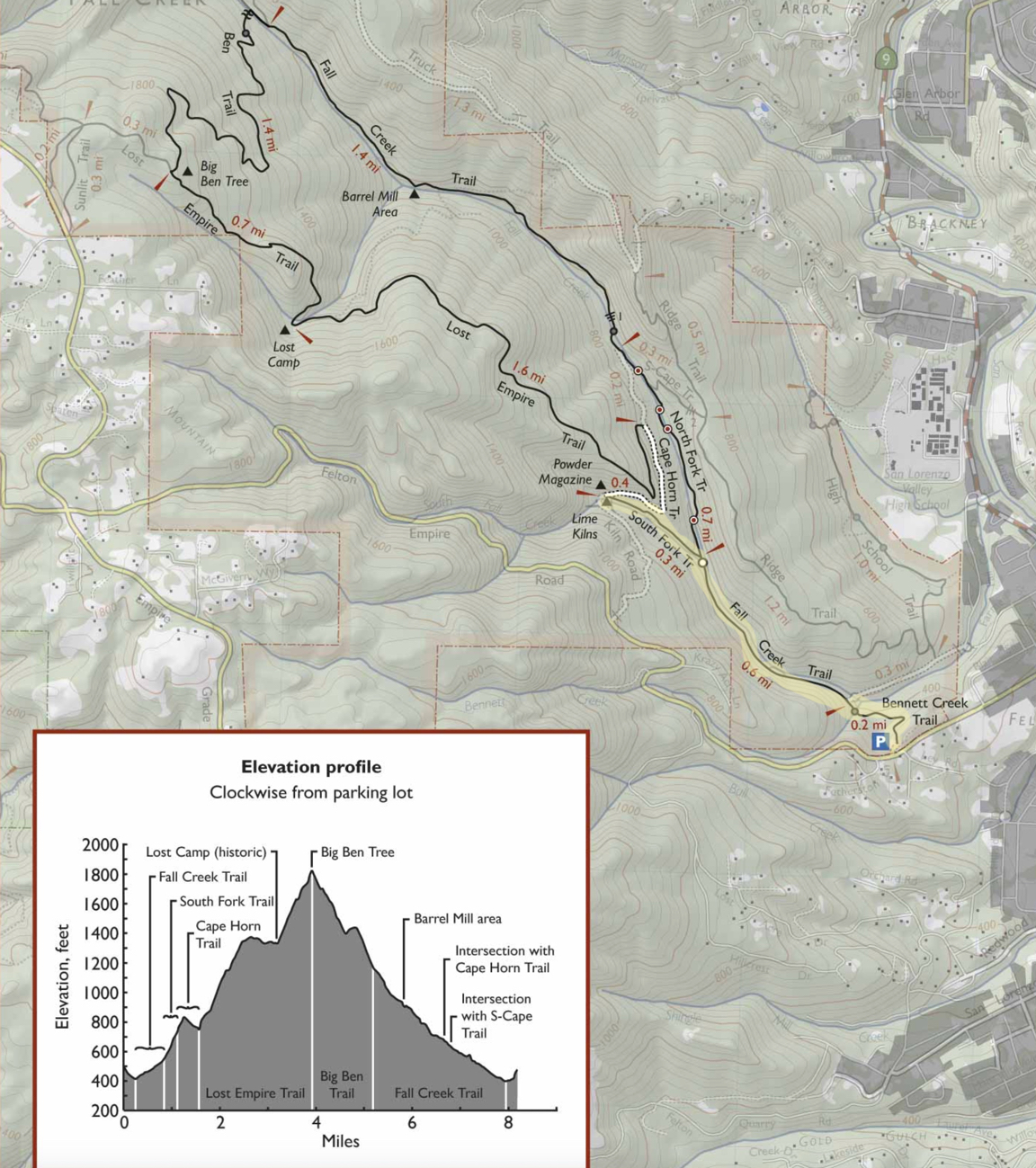 Trail map for Fall Creek